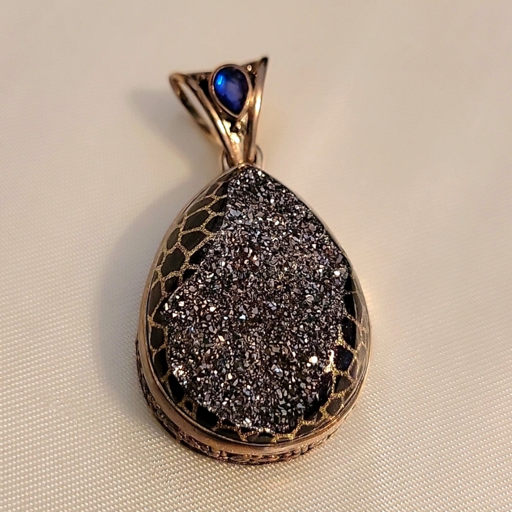 Sajen animal print druzy pendant sterling silver with gemstone in bale